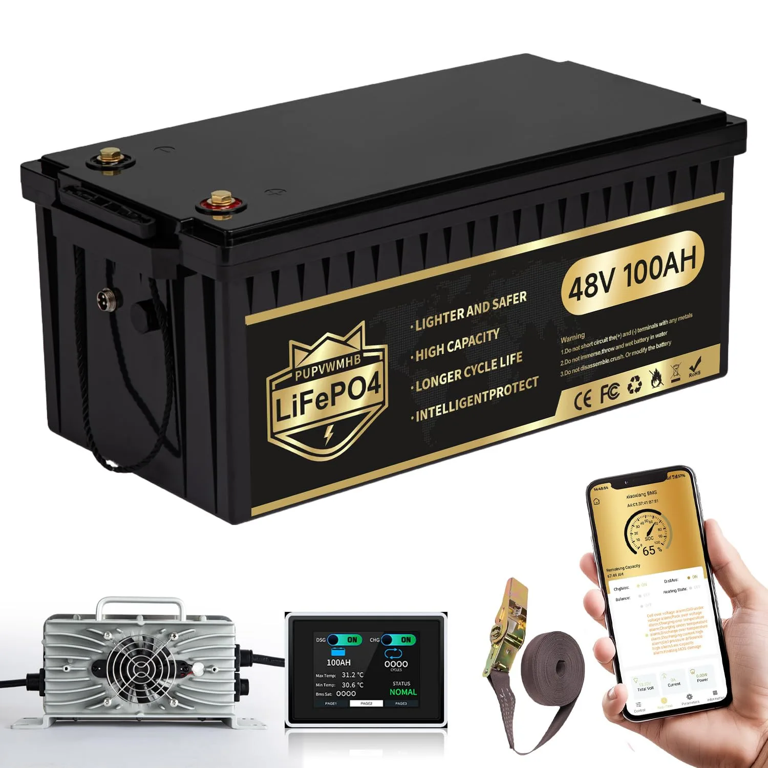 PUPVWMHB 48V 100Ah Golf Cart LiFePO4 Battery