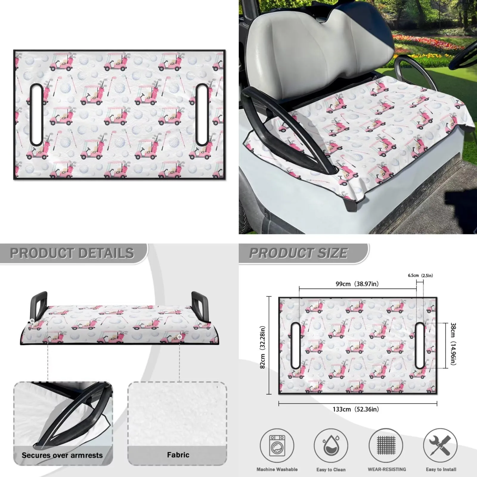 Yewattles Golf Cart Seat Cover for Club Car 2-Seater Carts image 2
