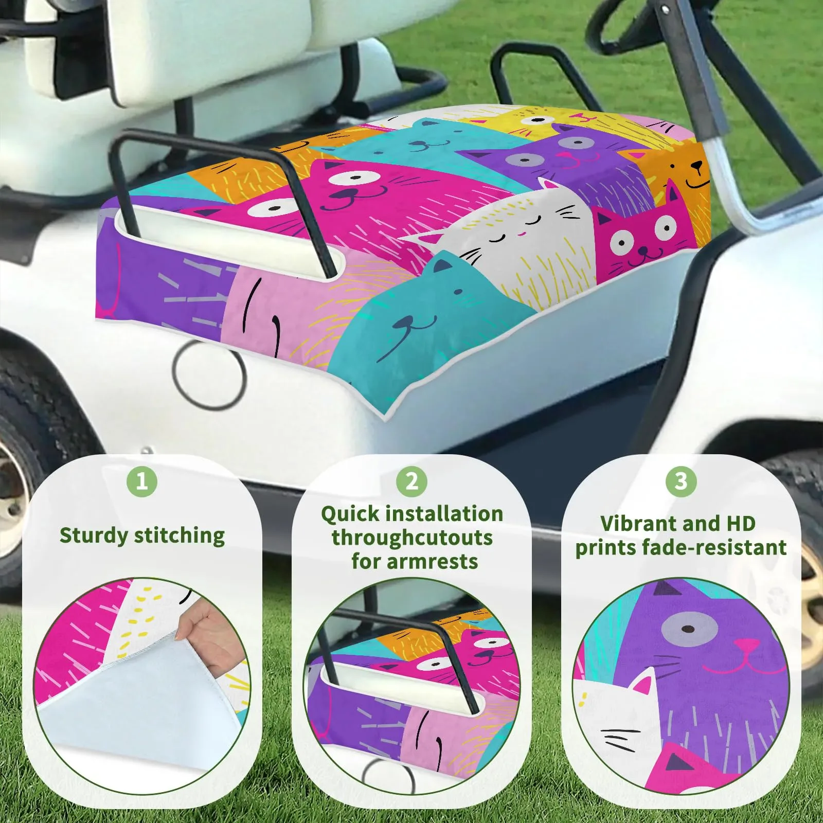 Tiveruda Colorful Cats Golf Cart Seat Cover, 51 x 31 in image 3