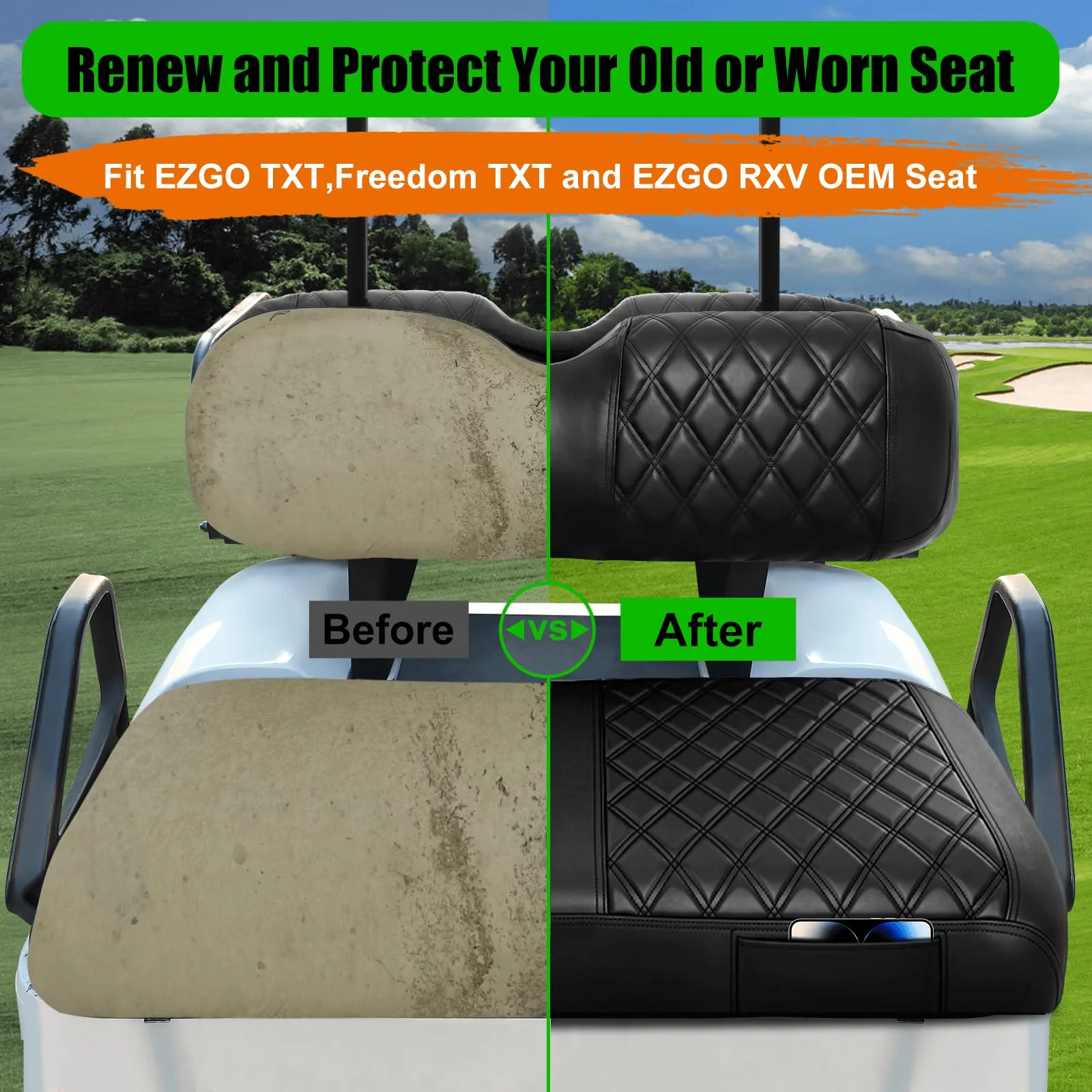 LEAPGOMAX E-Z-GO TXT/RXV Front Seat Covers, Black image 2