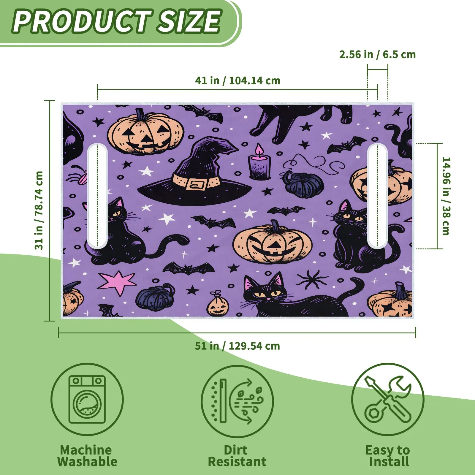 Tiveruda Halloween Pumpkins & Kittens 51" x 31" Golf Cart Seat Cover image 2