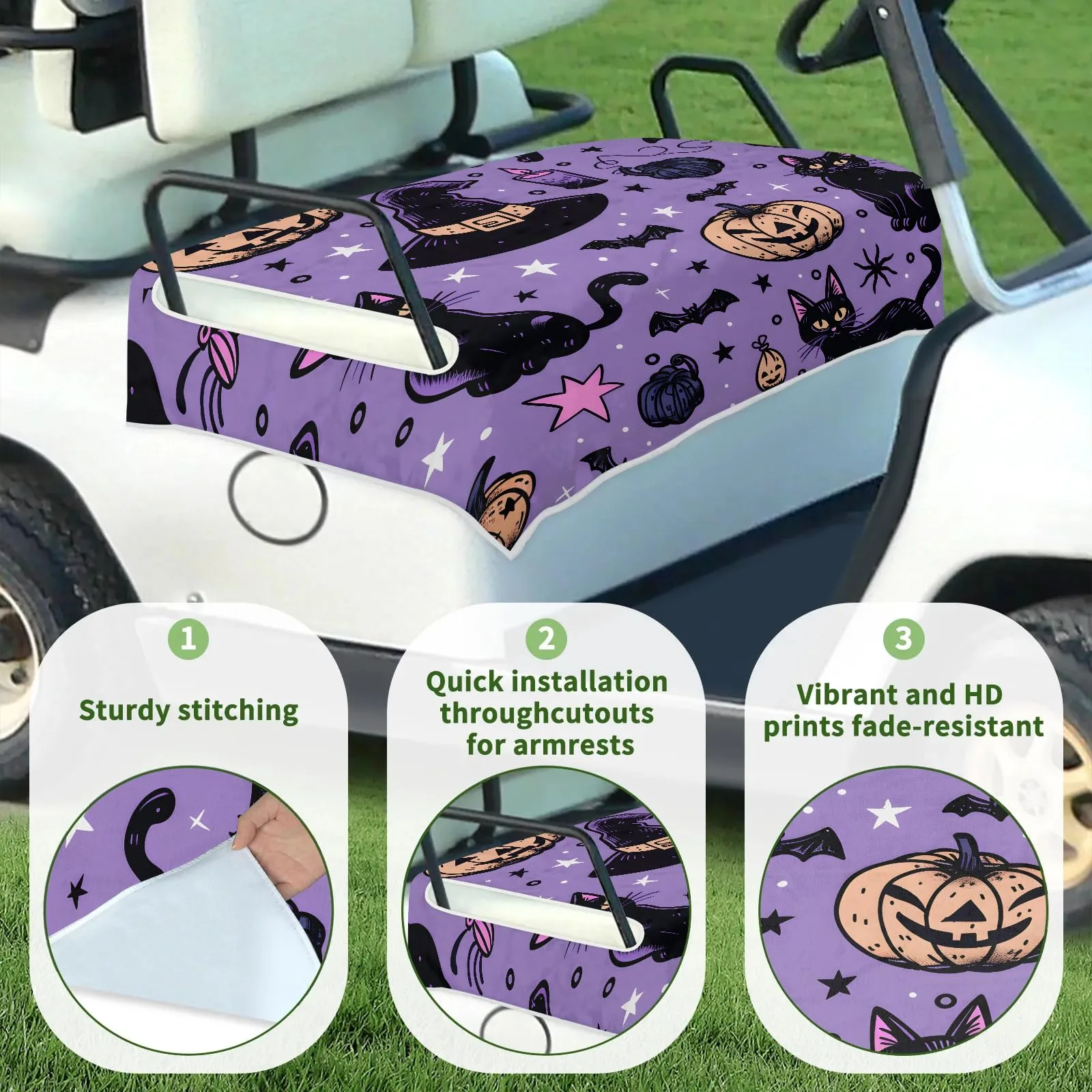 Tiveruda Halloween Pumpkins & Kittens 51" x 31" Golf Cart Seat Cover image 3