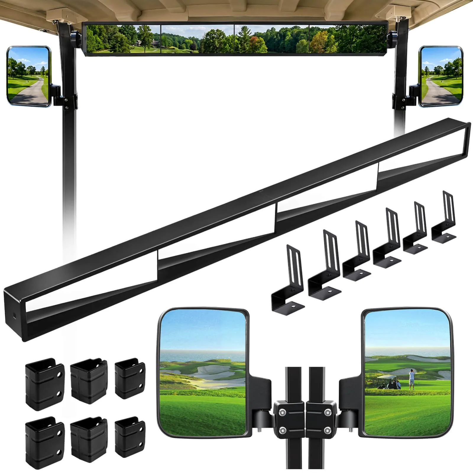 MOSNAI No Drill Golf Cart Mirrors Kit with Rear View and Side Mirrors Set