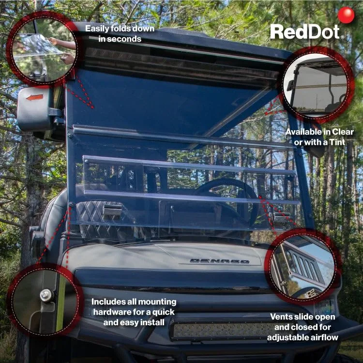RED DOT Vented Windshield for Denago EV Rover XL Golf Cart image 3