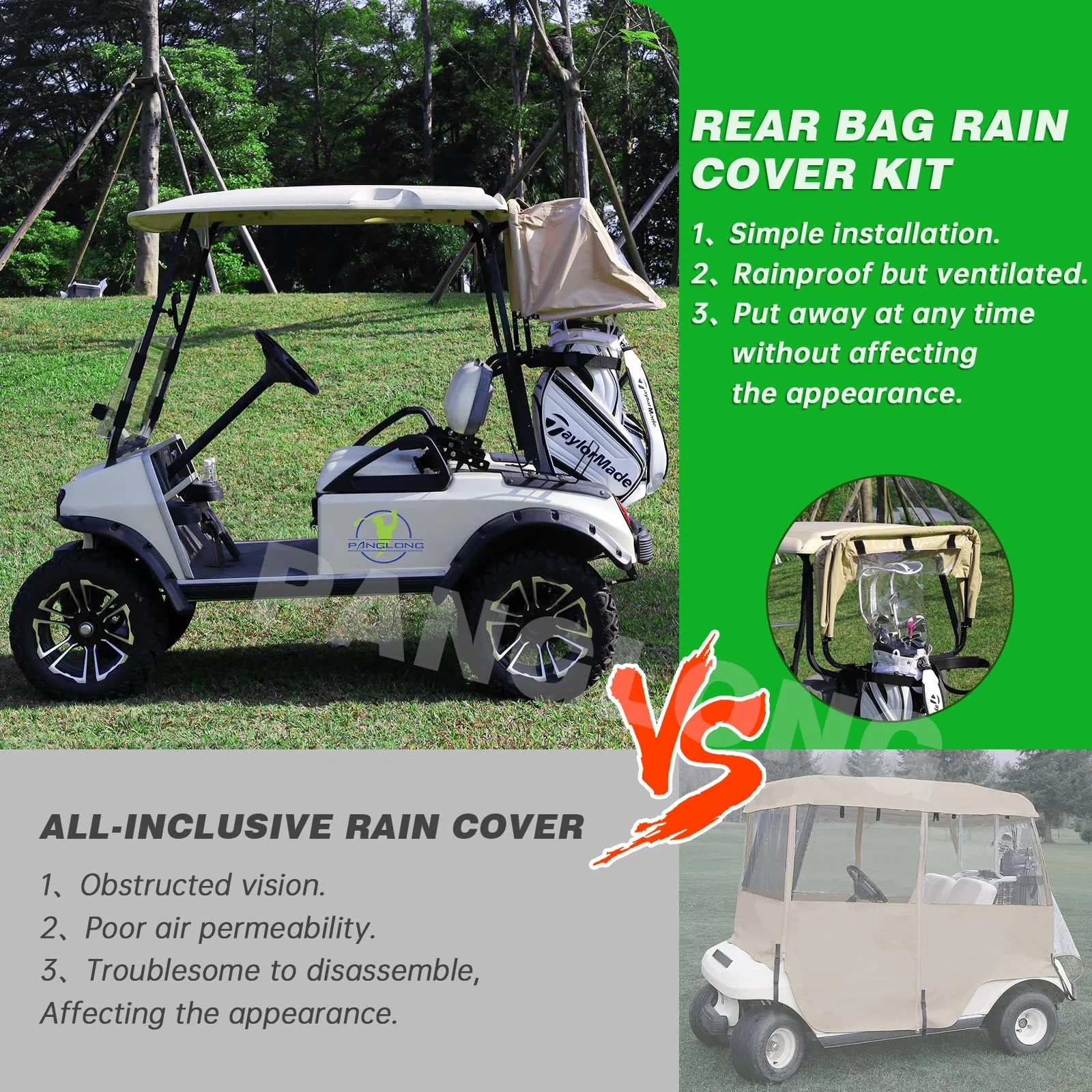 Panglong Rear Golf Cart Bag Rain Cover for 2-Seat Carts image 2