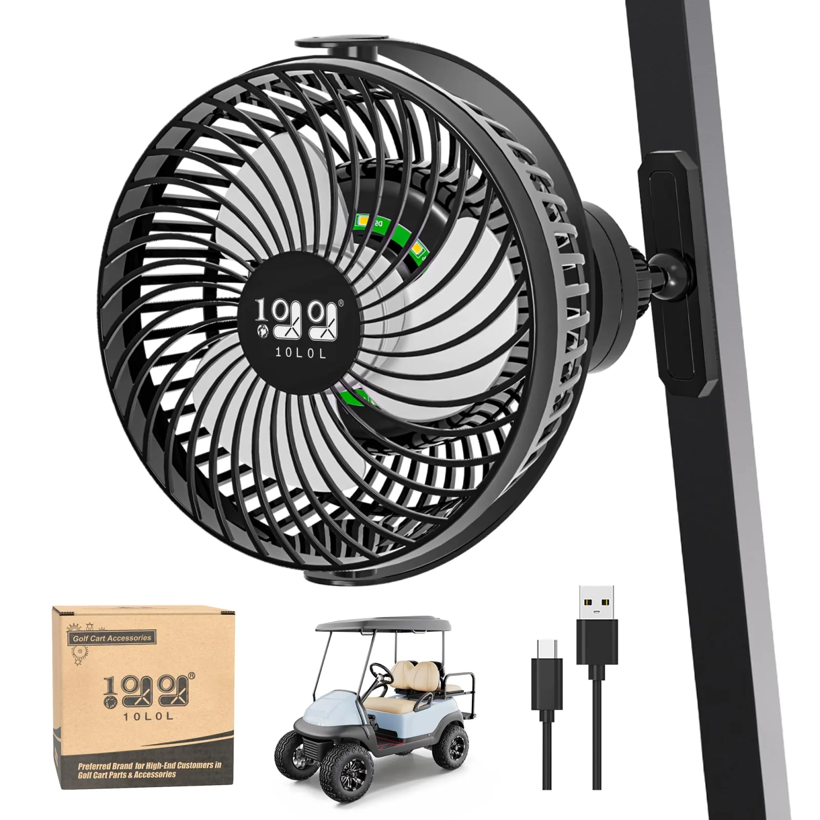 10L0L Golf Cart Fan with Magnetic Mount and LED Light