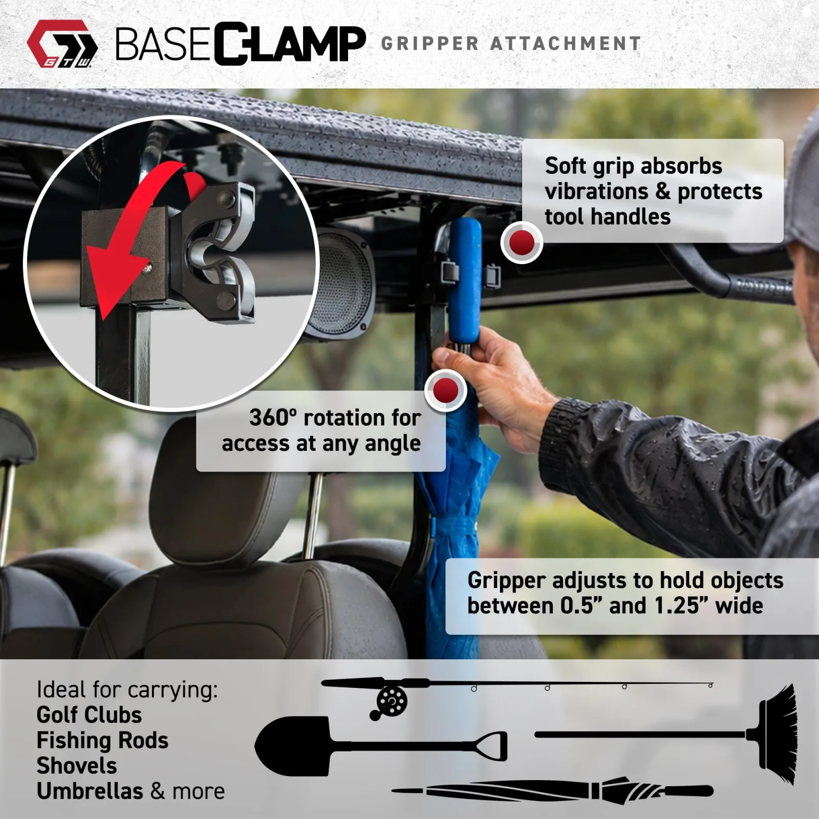 GTW BaseClamp Golf Cart Attachment System with Gripper image 2