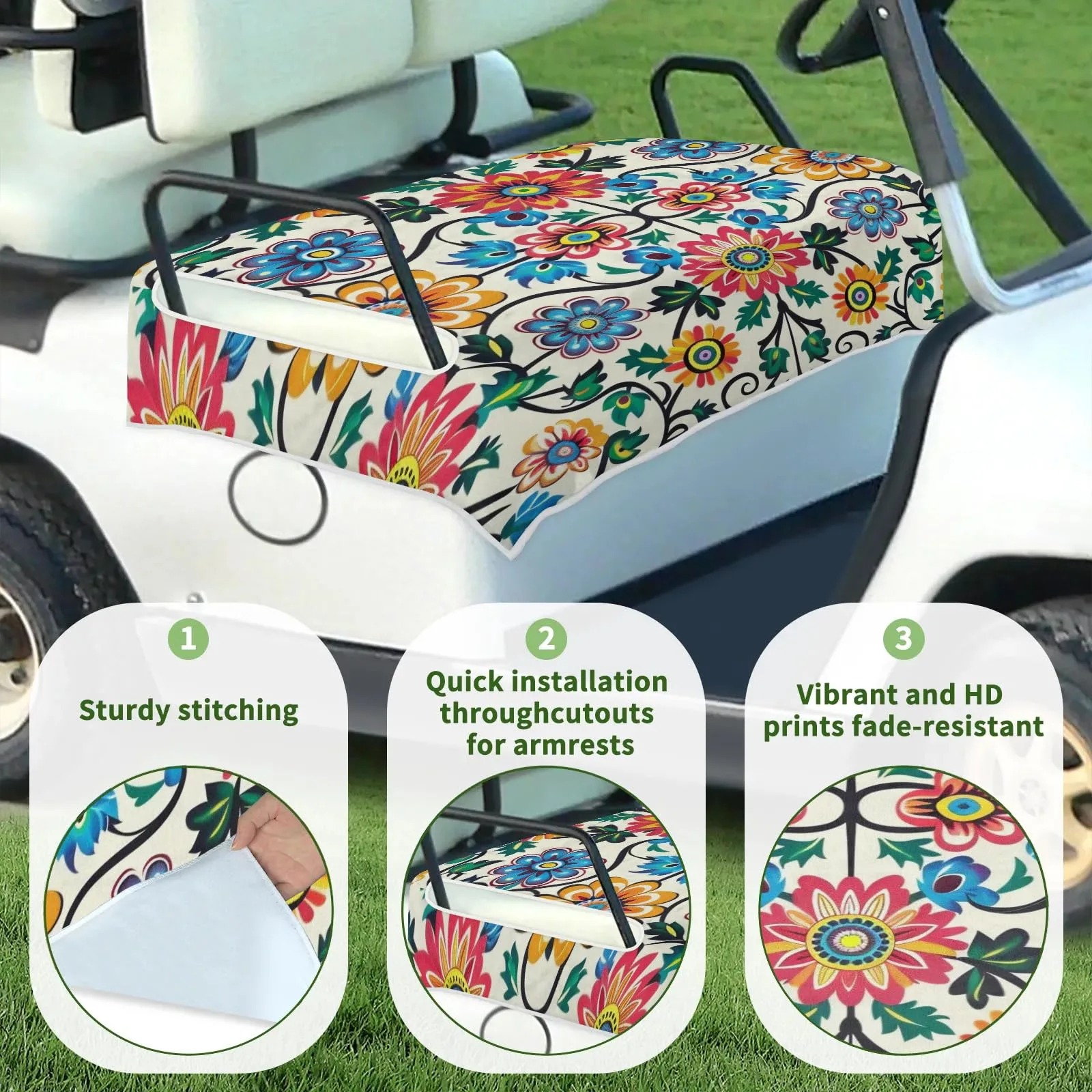 Tiveruda Floral Golf Cart Seat Cover for Double Seats image 3