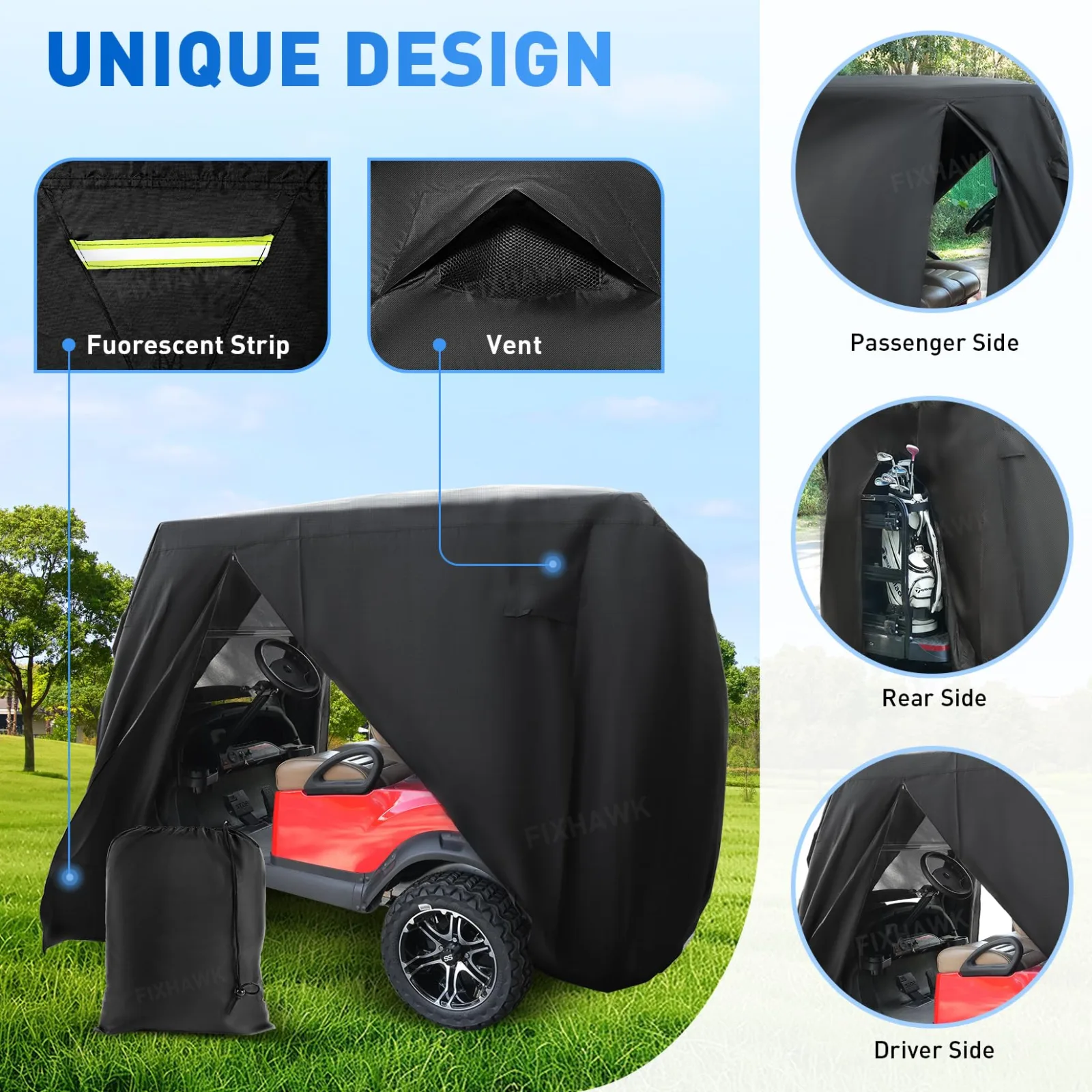 FIXHAWK FK-0068 Golf Cart Cover for Club Car, E-Z-GO & Yamaha image 4