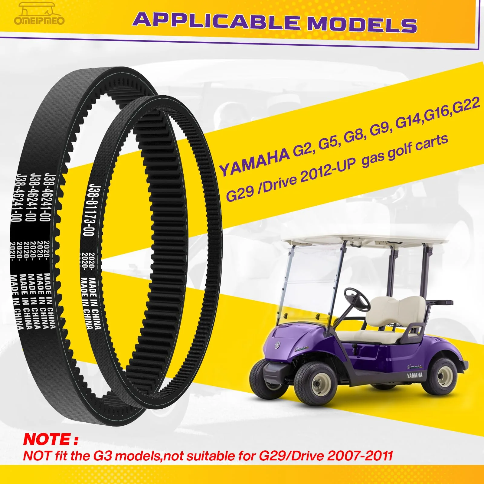OMEIPMEO Yamaha Golf Cart Drive & Starter Generator Belt Kit image 2