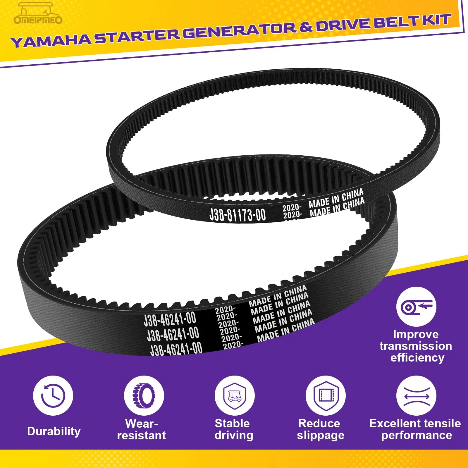 OMEIPMEO Yamaha Golf Cart Drive & Starter Generator Belt Kit image 3