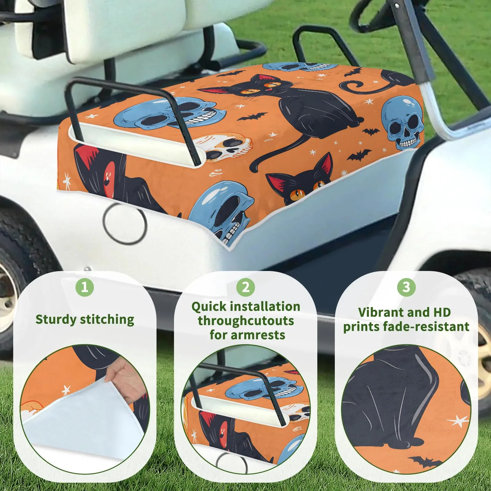 Tiveruda Halloween Skull Cat Golf Cart Seat Cover Blanket image 3