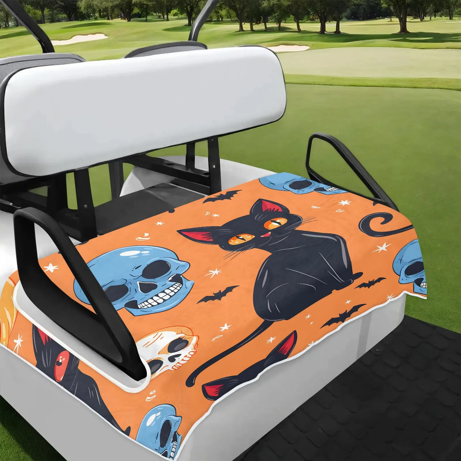 Tiveruda Halloween Skull Cat Golf Cart Seat Cover Blanket