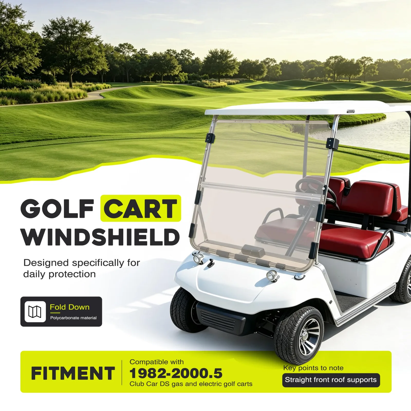 KUAFU Fold-Down Windshield for Club Car DS 1982-2000.5 image 2