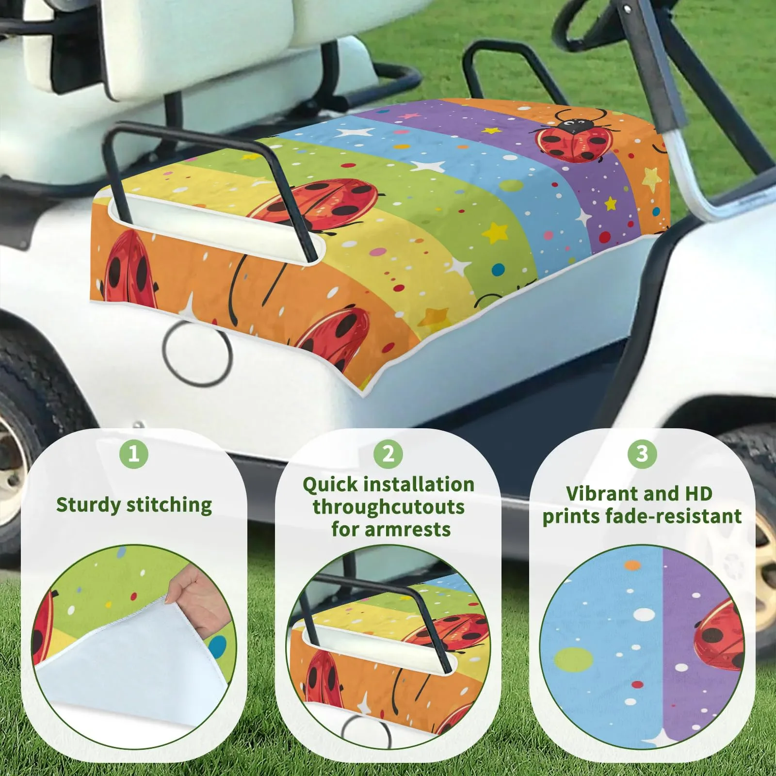 Tiveruda Ladybird Stripe Golf Cart Seat Cover, 51 x 31 in image 3