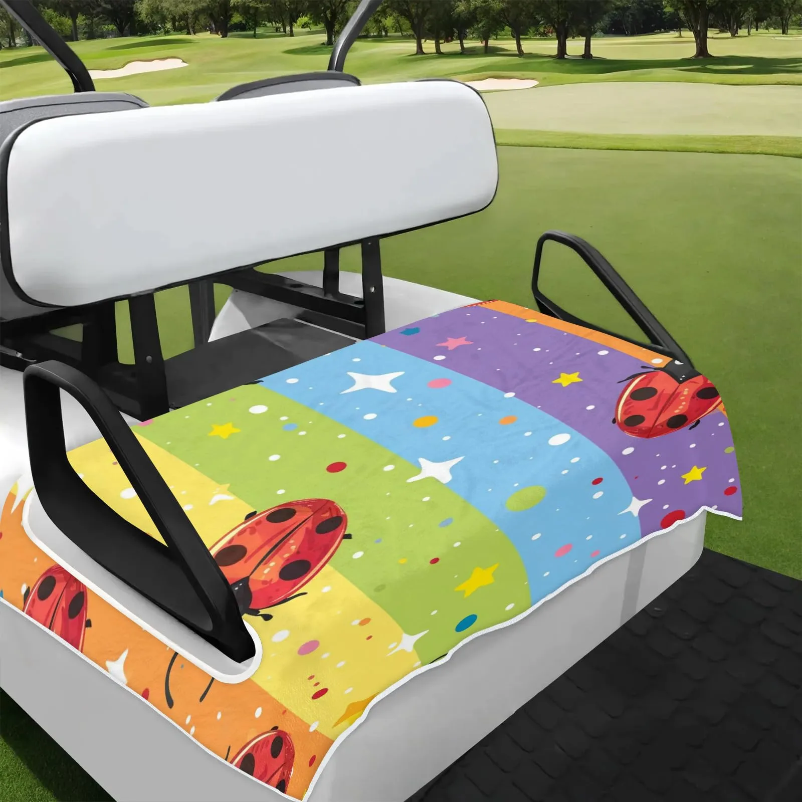 Tiveruda Ladybird Stripe Golf Cart Seat Cover, 51 x 31 in