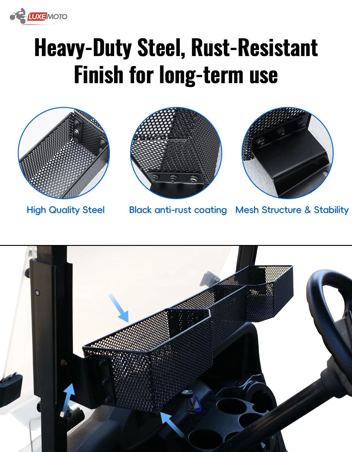 LUXEMOTO Front Storage Basket for E-Z-GO RXV 2008+ image 4