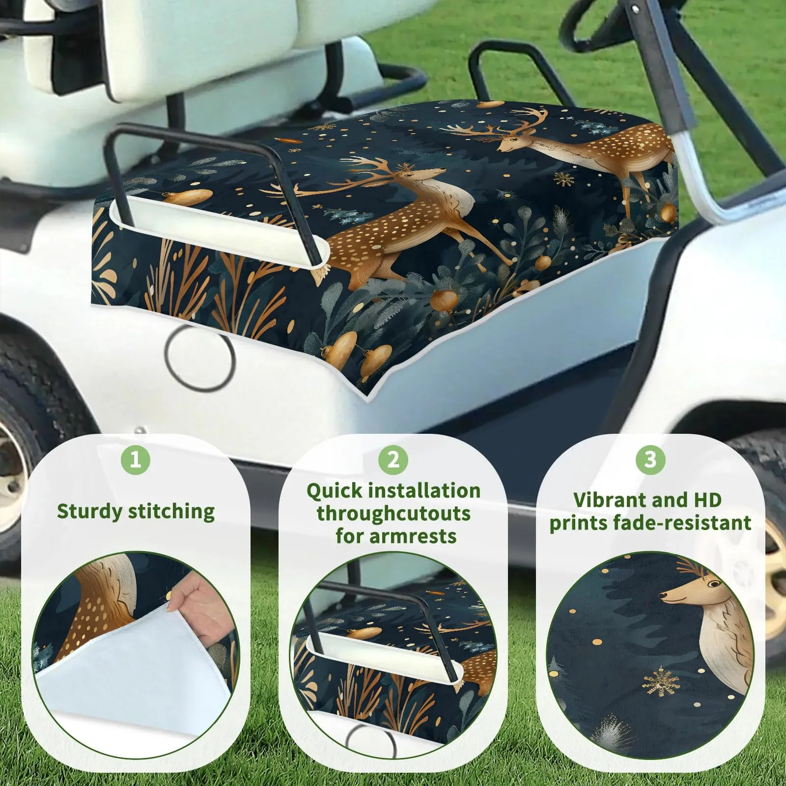 Tiveruda Christmas Reindeer Golf Cart Seat Cover image 3