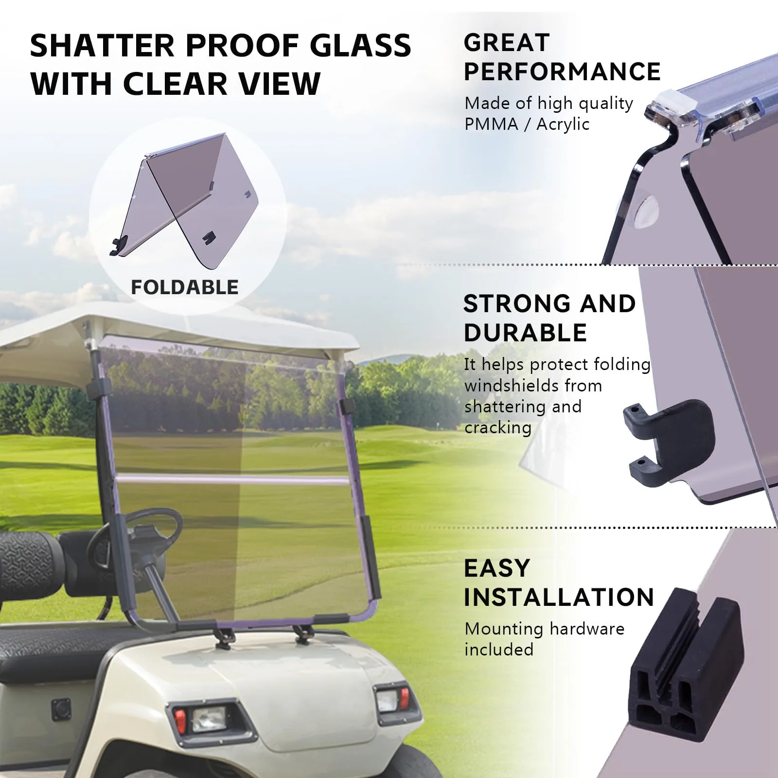 VPAHub Tinted Fold-Down Windshield for Yamaha G22, 2003-2007 image 3