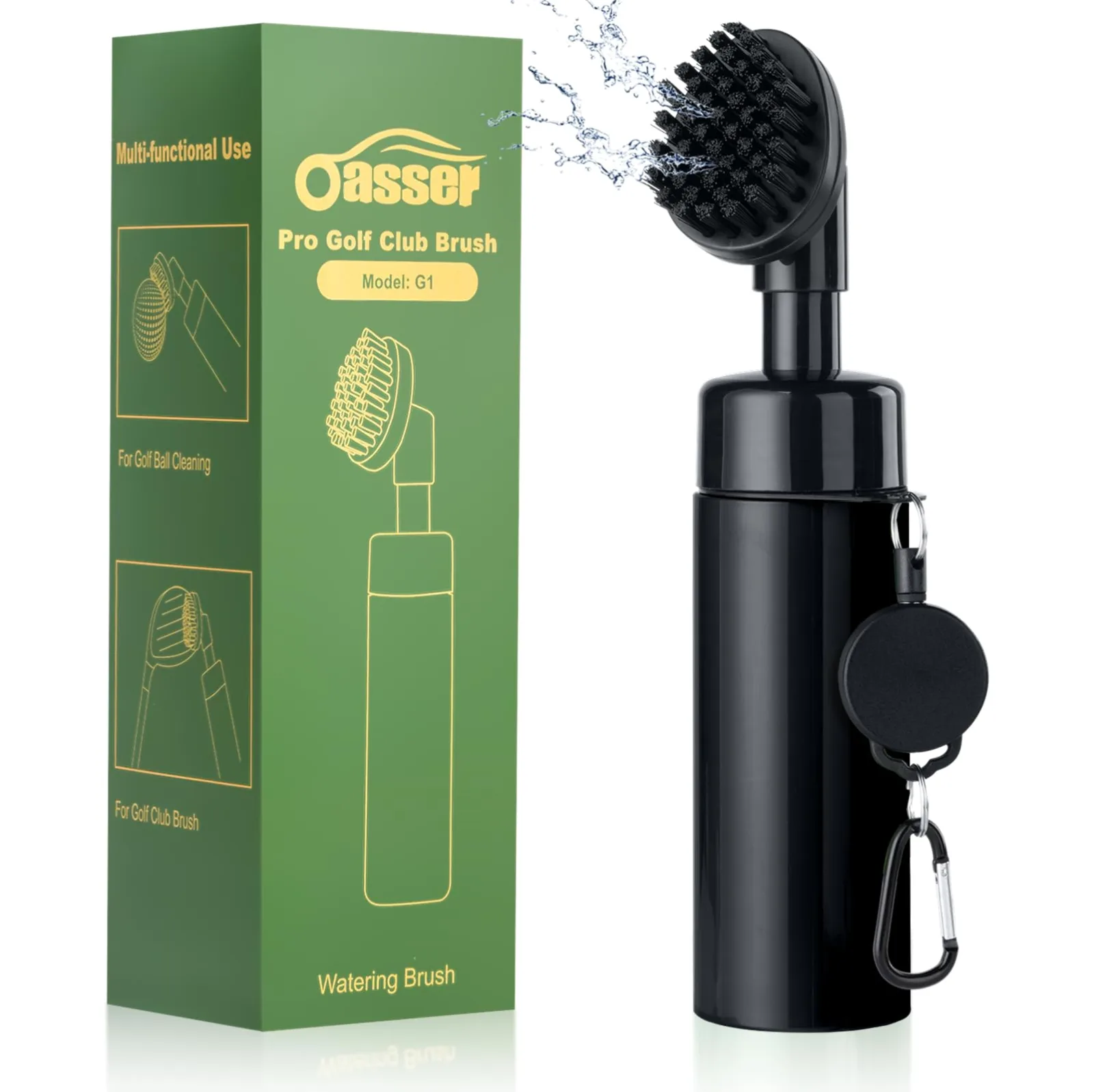 Oasser Golf Club Brush Cleaner with Retractable Clip & Spray Bottle