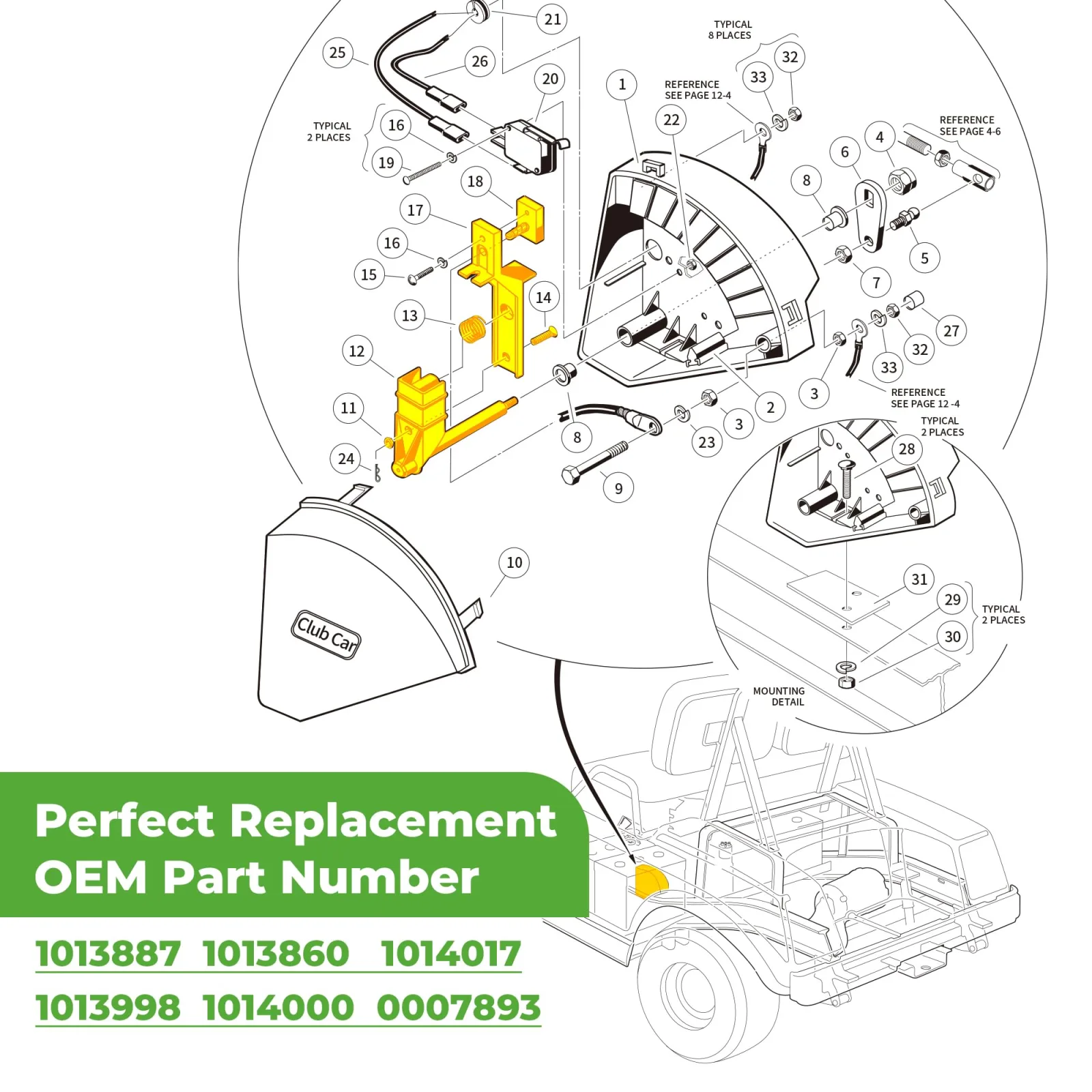 10L0L V-Glide Wiper Arm & Brush Kit for Club Car DS 1988+ (OEM 1013887/1014017/1013860) image 3