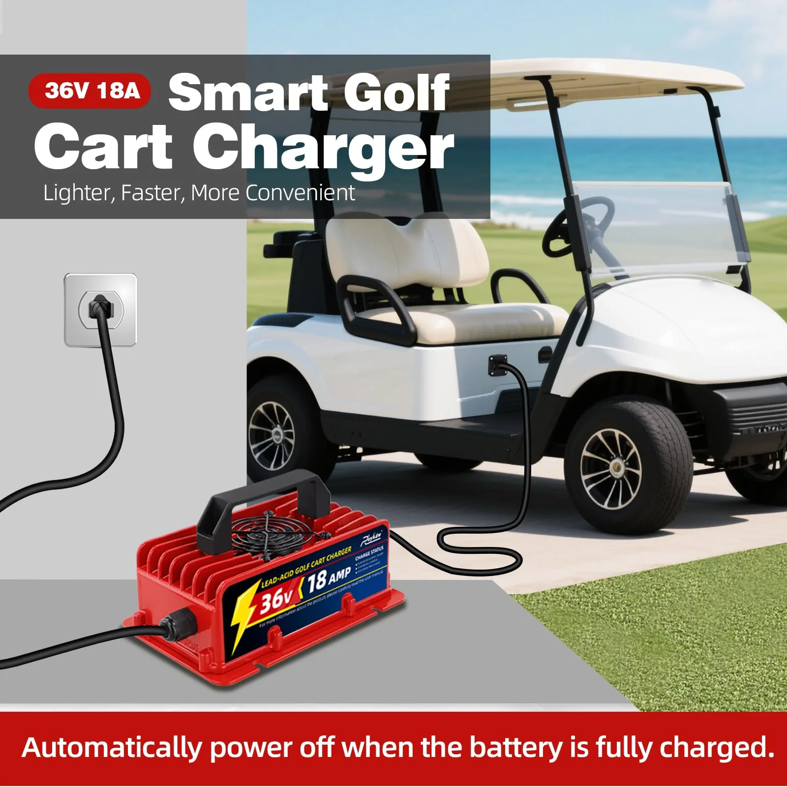 Roykaw G-0565N 36V Charger for E-Z-GO TXT Golf Carts image 2