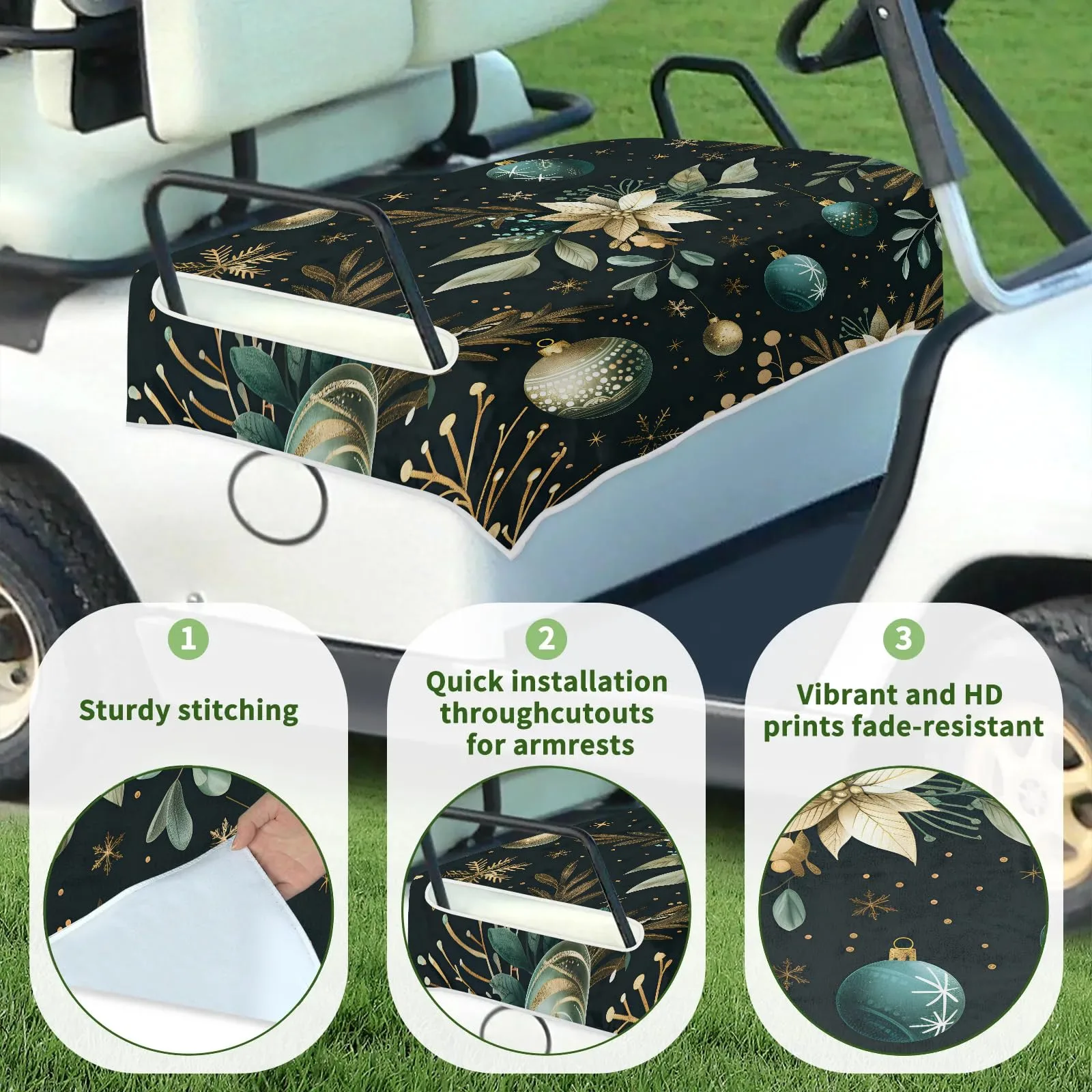Tiveruda Christmas Ball Golf Cart Seat Cover, 51 x 31 in image 3