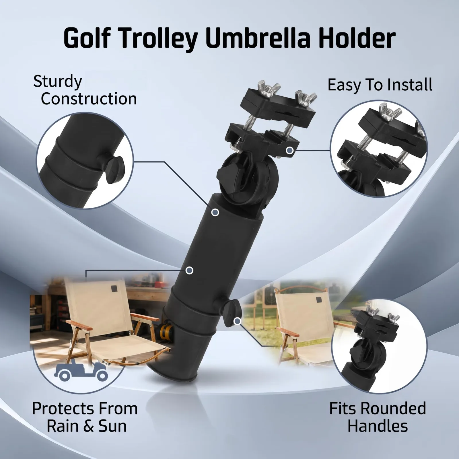 GLOGLOW Cart Umbrella Holder — Adjustable Round-Handle, Black, 25cm image 4