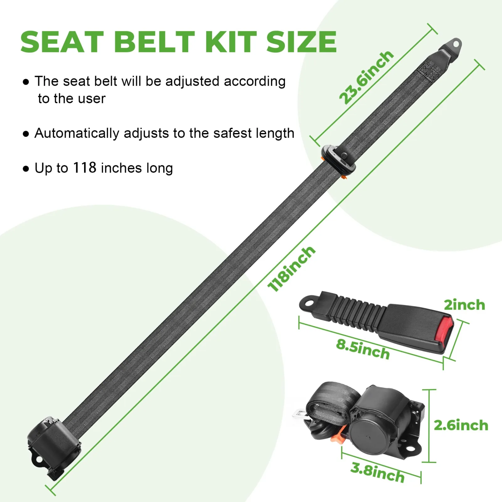 10L0L 42" Retractable 3-Point Seat Belt Kit for E-Z-GO TXT & Club Car DS image 3