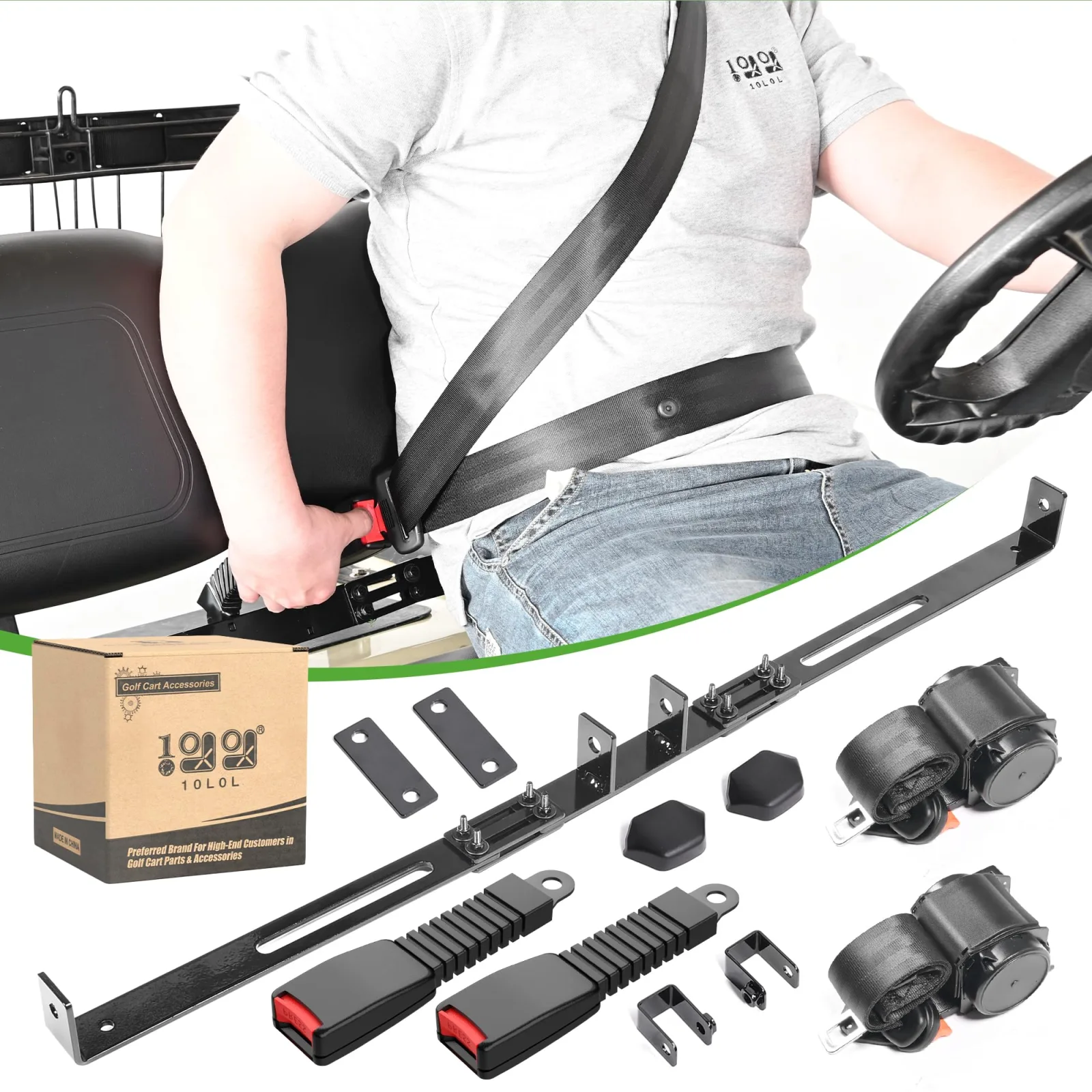 10L0L 42" Retractable 3-Point Seat Belt Kit for E-Z-GO TXT & Club Car DS