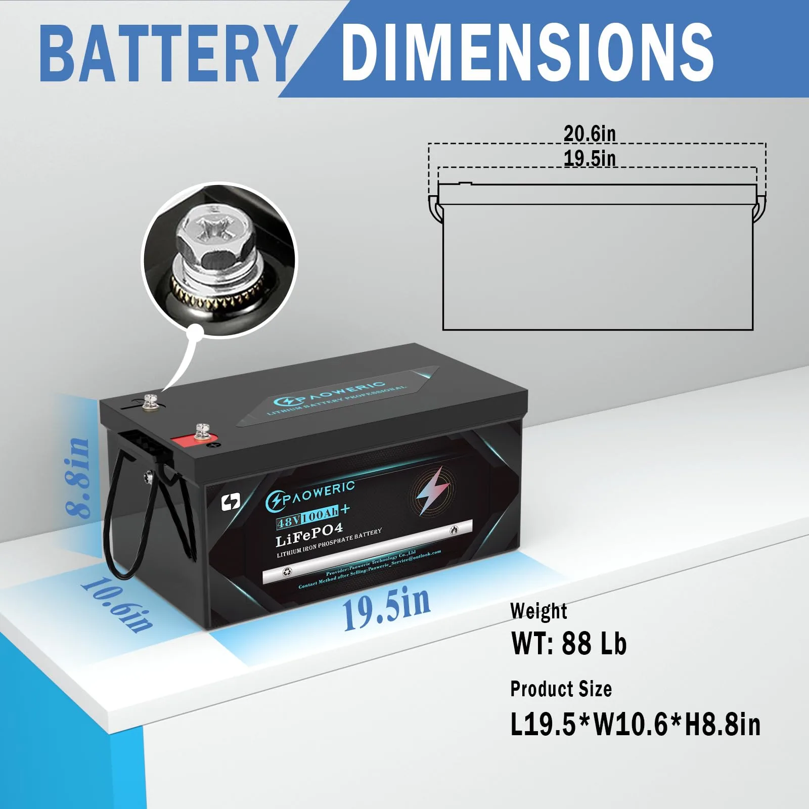 Paoweric PA-BT48100 48V 100Ah LiFePO4 Golf Cart Battery image 2