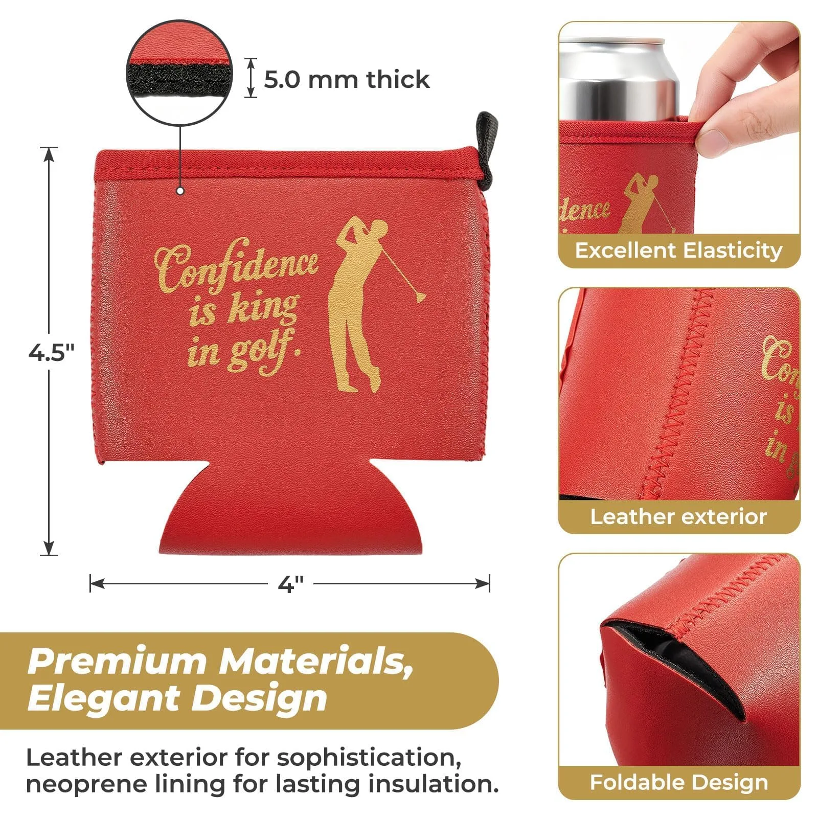 ProSSS Neoprene & Leather Golf Can Cooler Sleeve with Magnets & Carabiner image 3