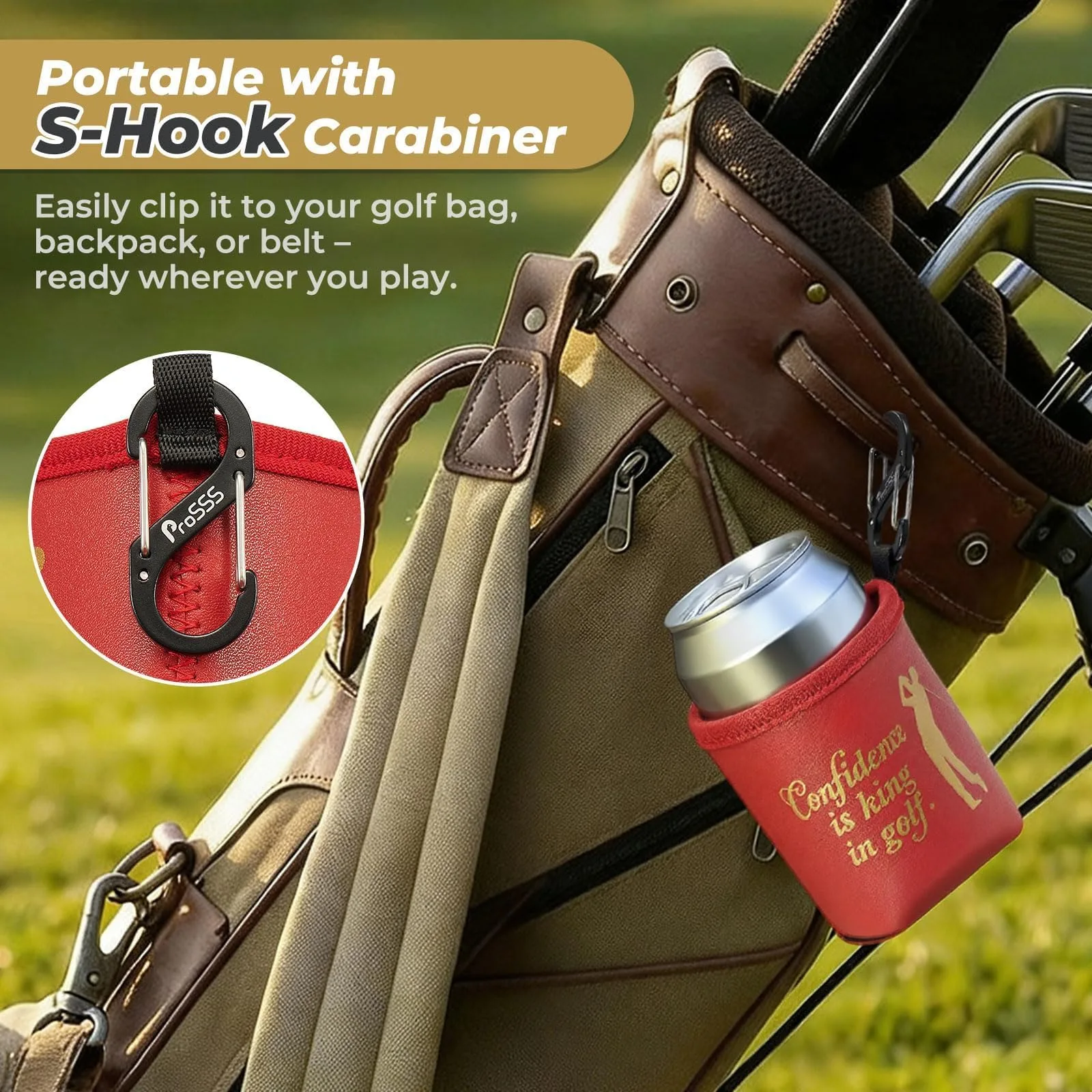 ProSSS Neoprene & Leather Golf Can Cooler Sleeve with Magnets & Carabiner image 4