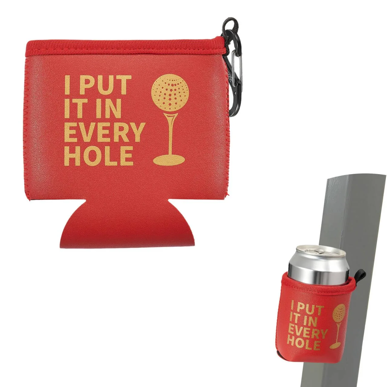 ProSSS Neoprene & Leather Golf Can Cooler Sleeve with Magnets & Carabiner