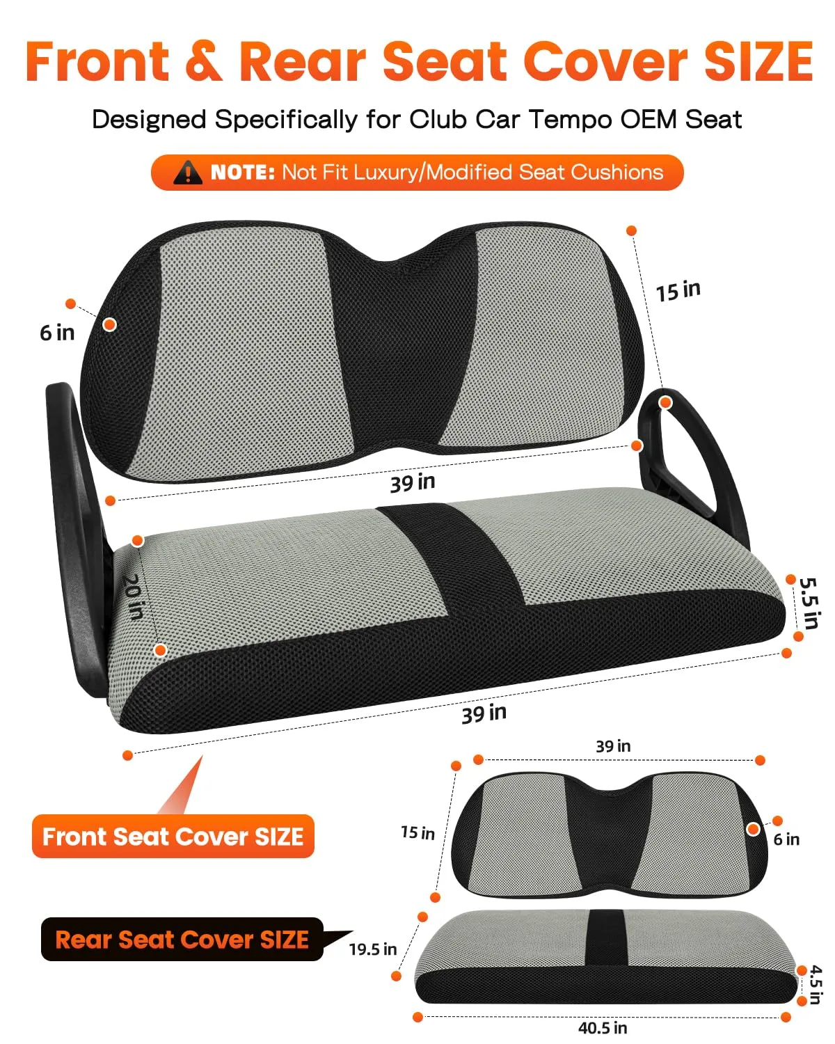 SANXIACAR Seat Covers for Club Car Tempo Front & Rear image 2