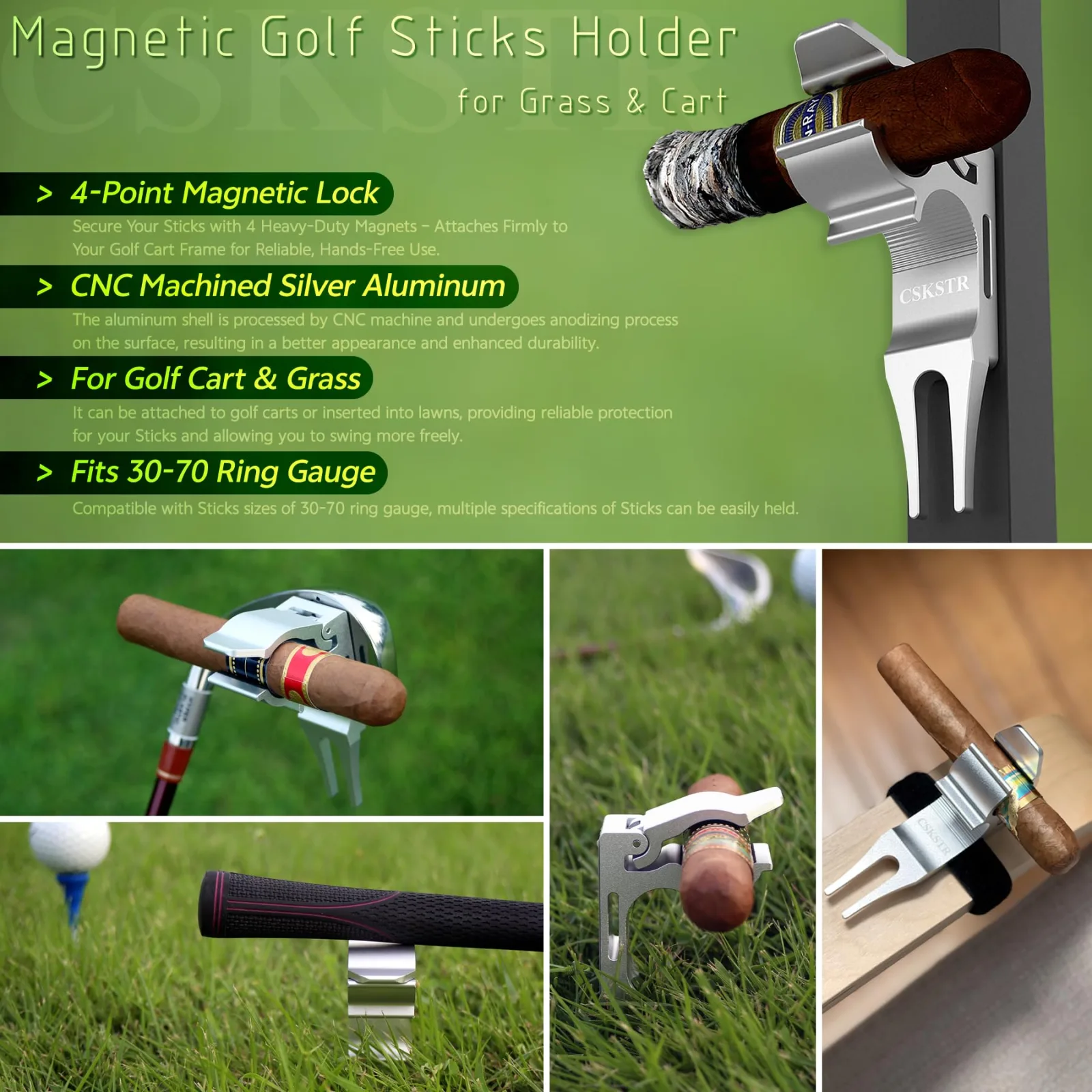 CSKSTR CH1 Magnetic Stick Holder for Golf Carts — Aluminum 2-Pack image 2