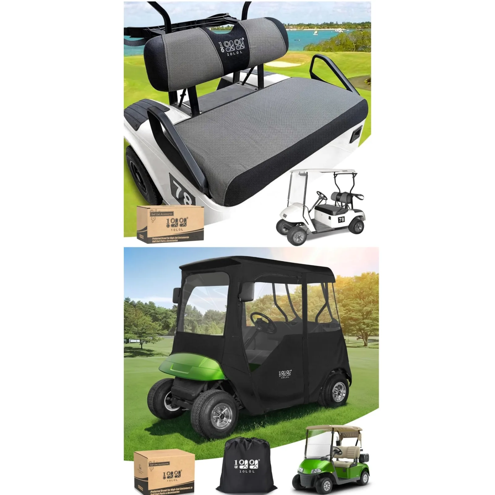 10L0L Seat Covers + 2-Passenger Enclosure for E-Z-GO TXT/RXV