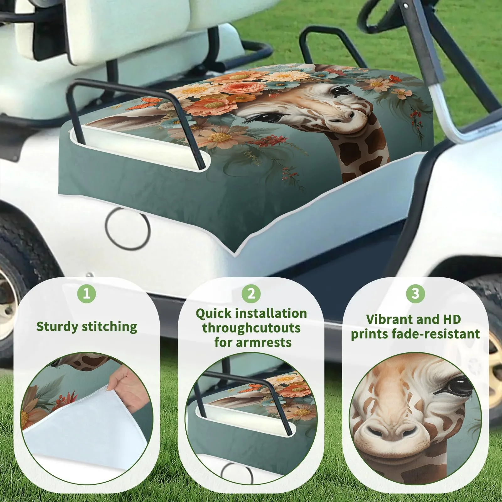 Tiveruda Giraffe Flower Golf Cart Seat Cover image 3