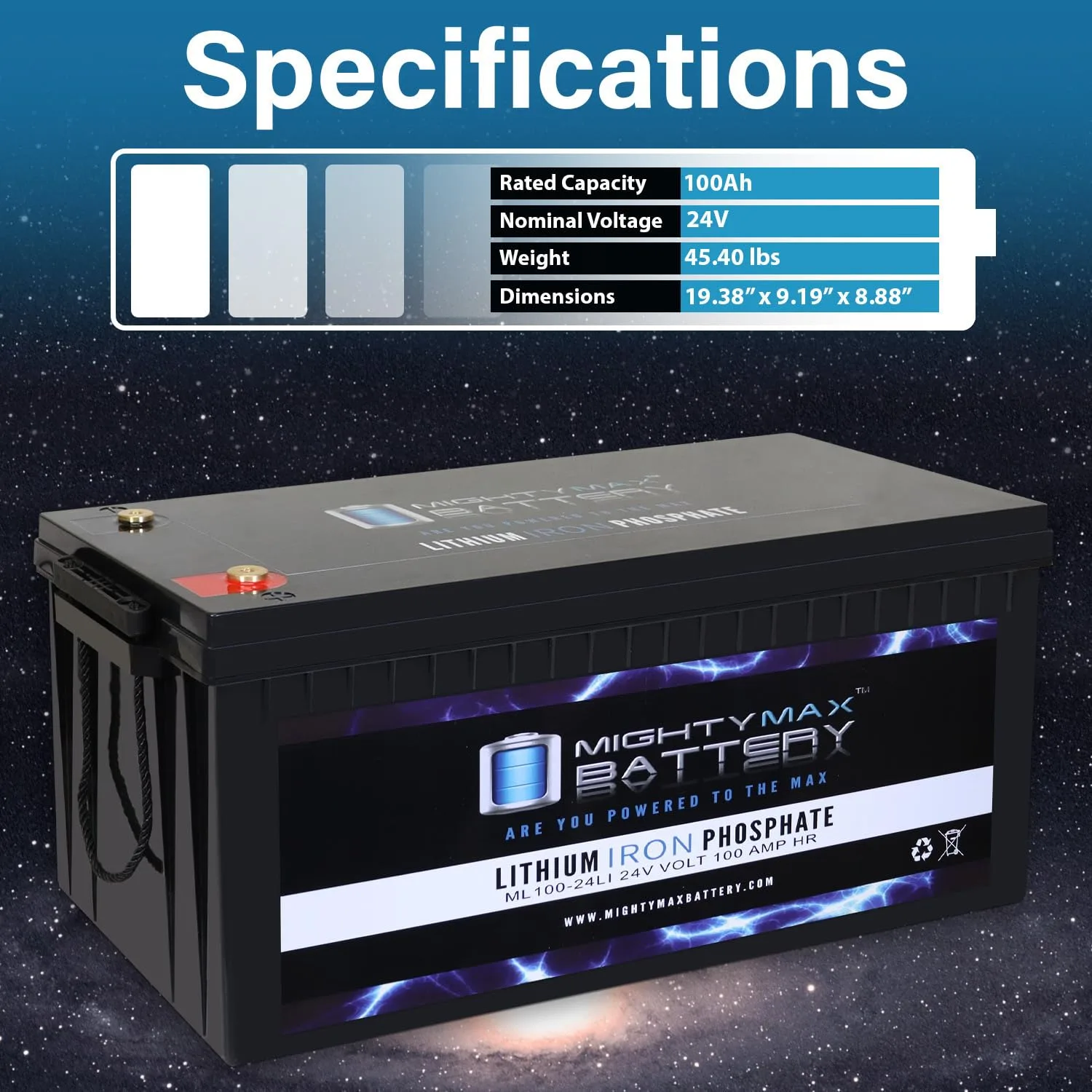 Mighty Max ML100-24LI13 24V 100Ah Lithium Battery image 3