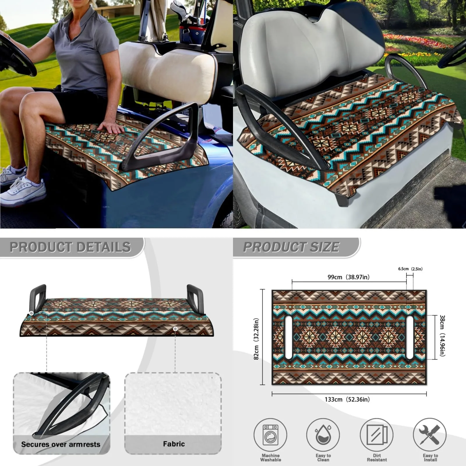 INSTANTARTS Aztec Golf Cart Seat Cover Accessory Set image 4