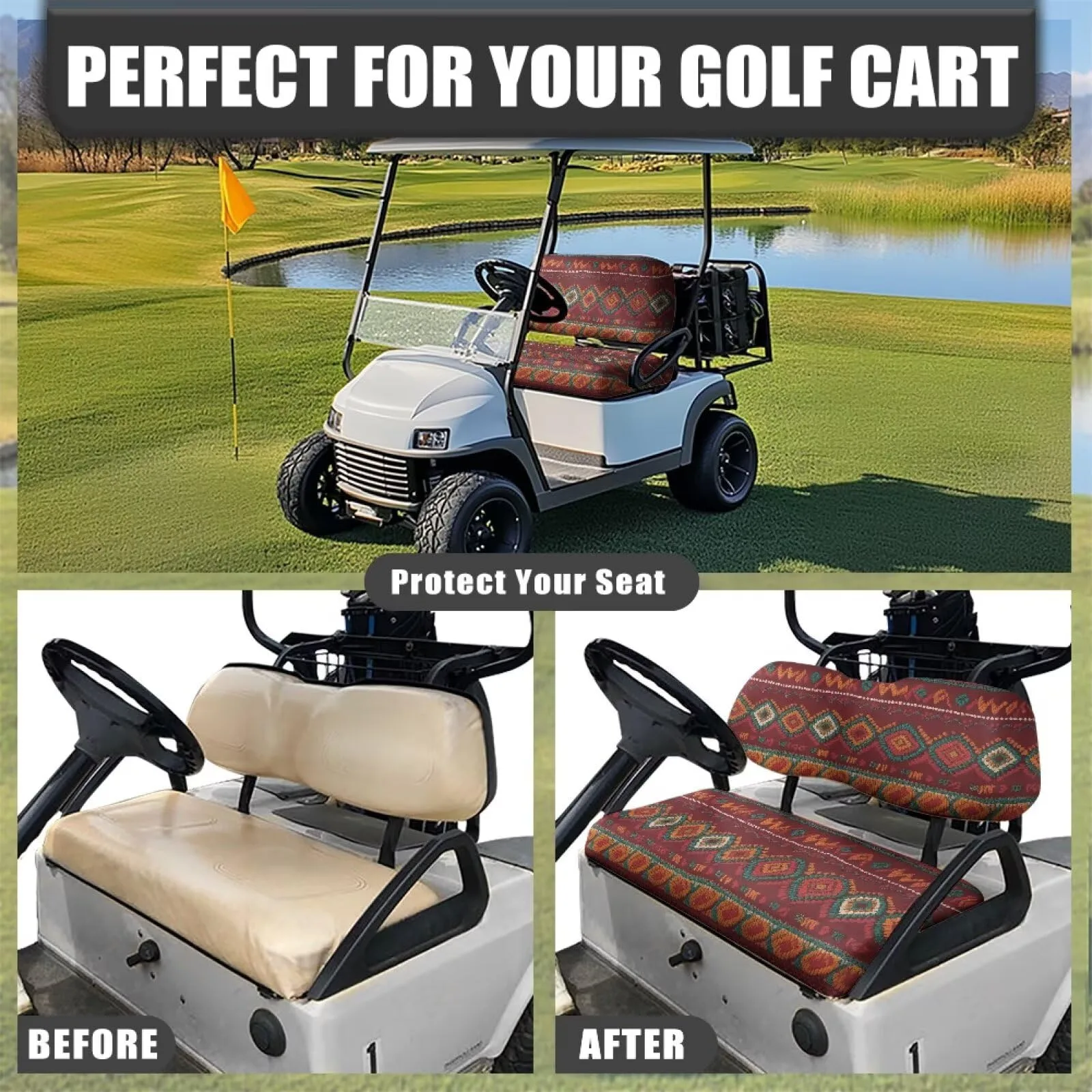 Quidrwyo Red Boho Golf Cart Seat Cover Set image 4