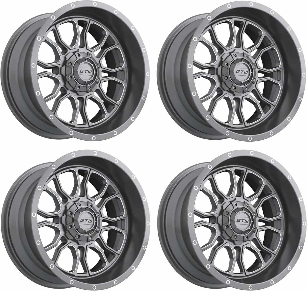 GTW 19-338 14-Inch Gunmetal Golf Cart Wheel Set