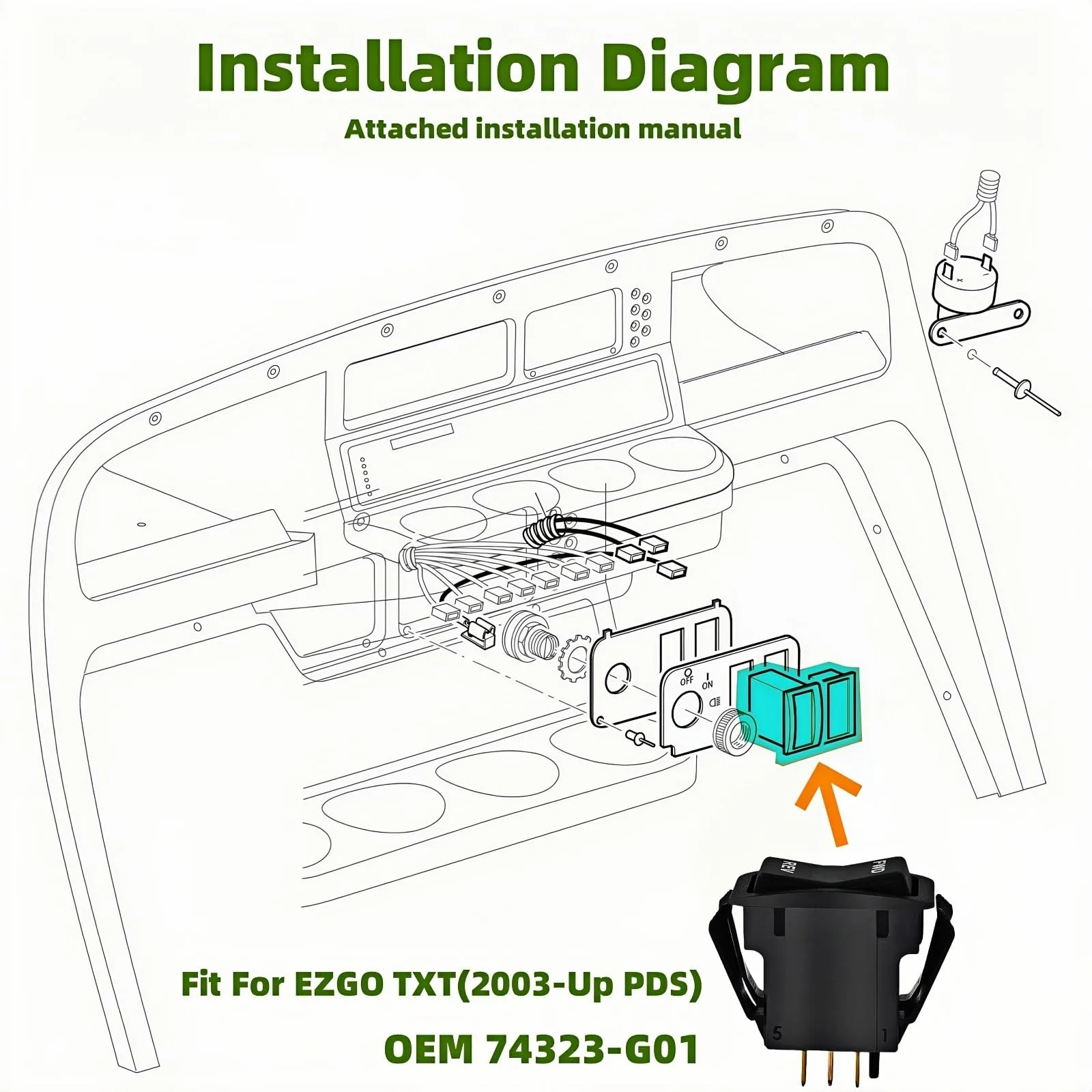 GENOUR Forward Reverse Switch for E-Z-GO TXT PDS image 2