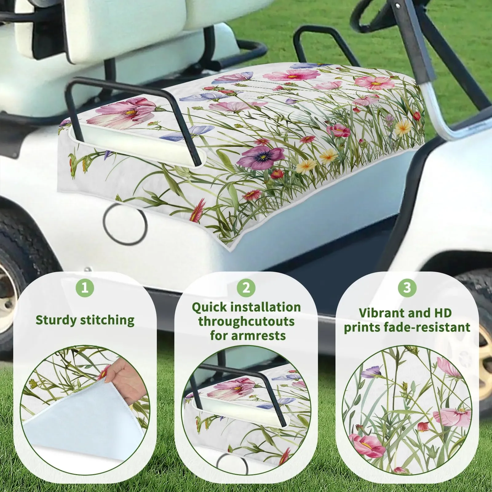 Tiveruda Floral Golf Cart Seat Cover for Double Seats image 3