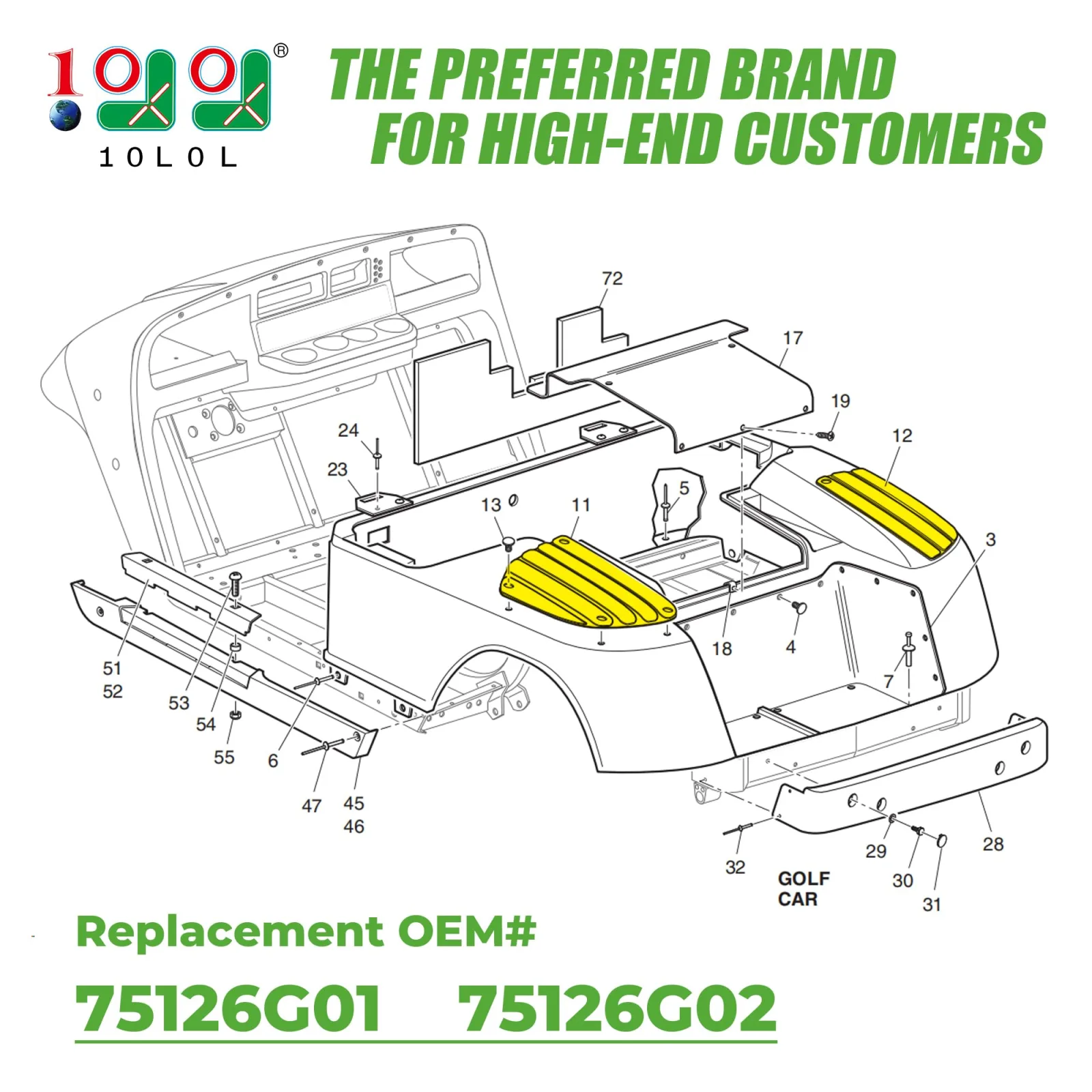 10L0L Rear Side Guard Set for E-Z-GO TXT Golf Carts image 2