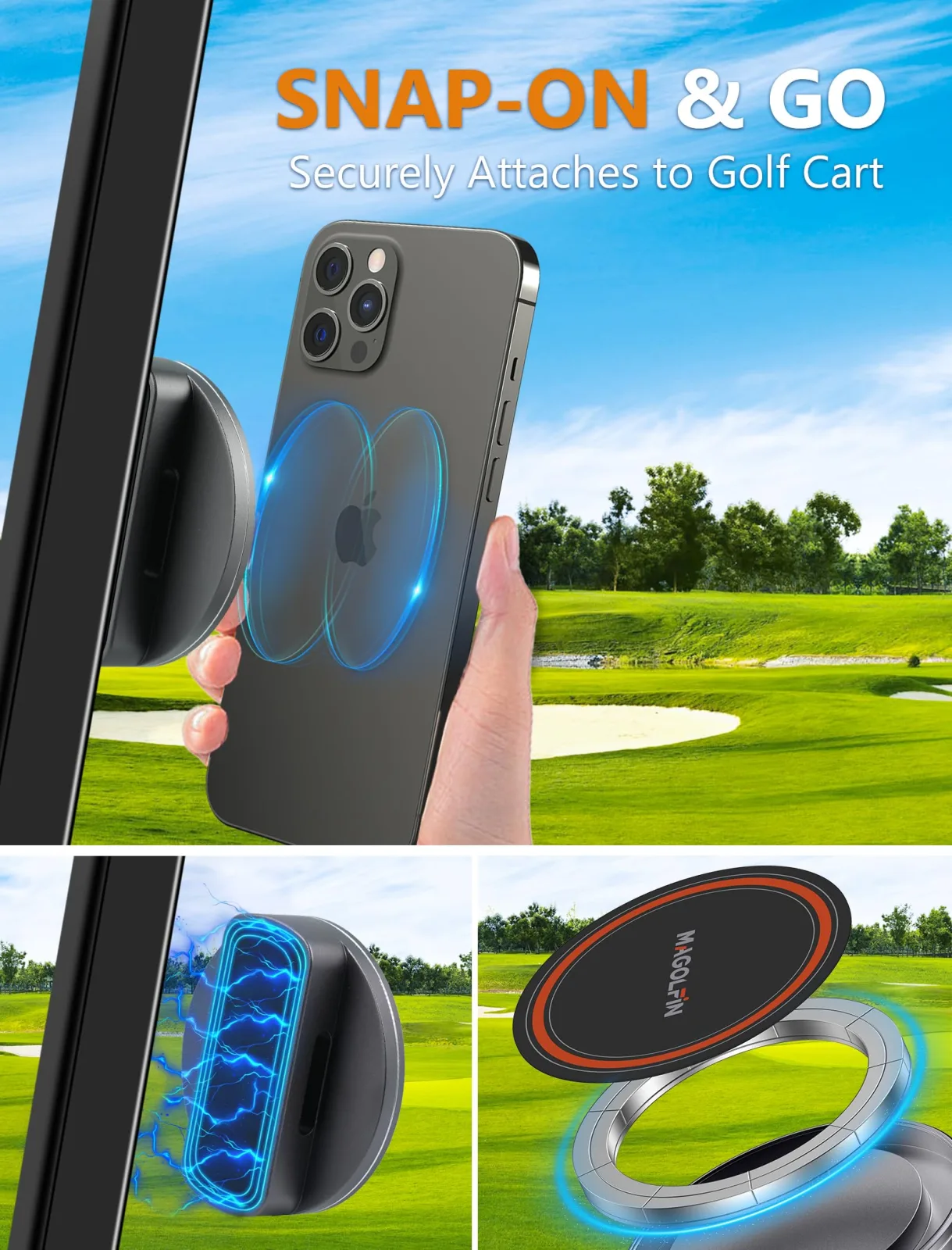 MAGOLFIN M90S 2-Pack Magnetic Golf Cart Phone Mount image 2