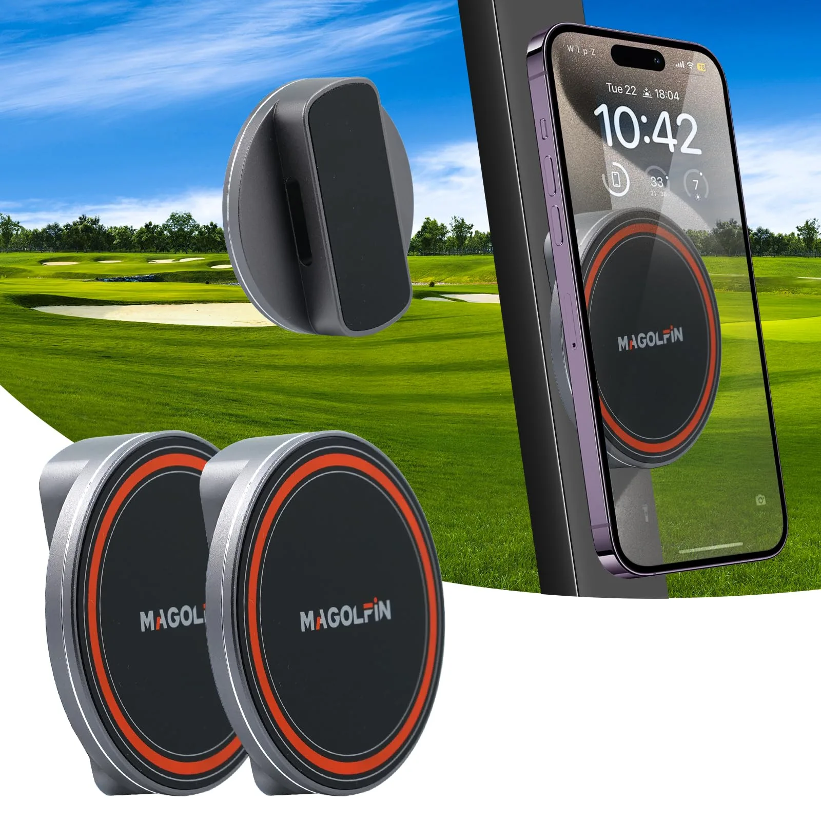 MAGOLFIN M90S 2-Pack Magnetic Golf Cart Phone Mount