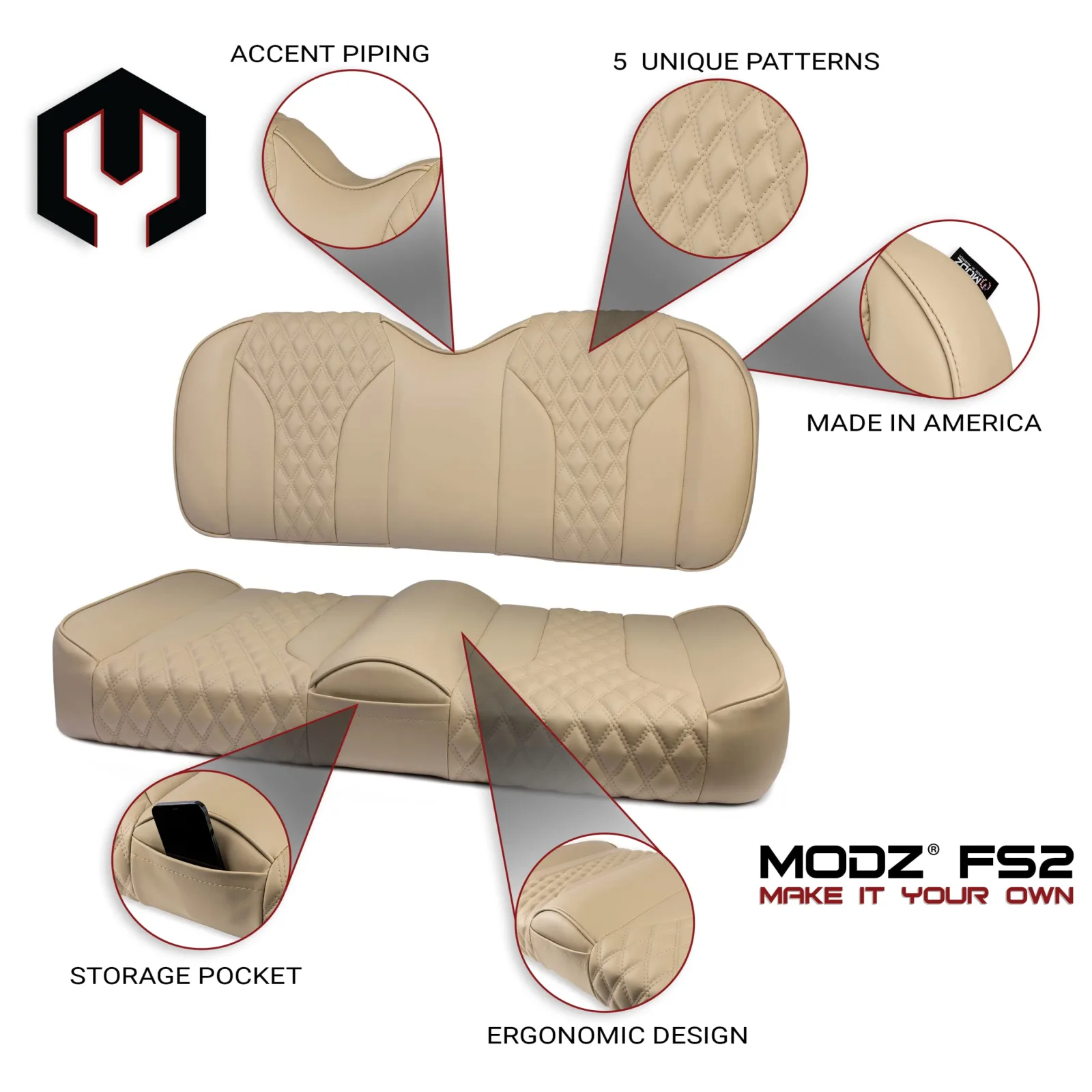 MODZ Front Seat for Yamaha G29 Drive (2007–2016) — G1-FS2-DRV-KHK-DD-KHK image 2