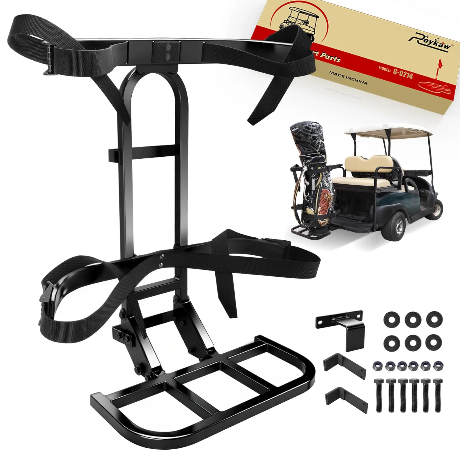 Roykaw Rear Seat Golf Bag Holder Rack RG-0356 — Fits E-Z-GO, Club Car, Yamaha