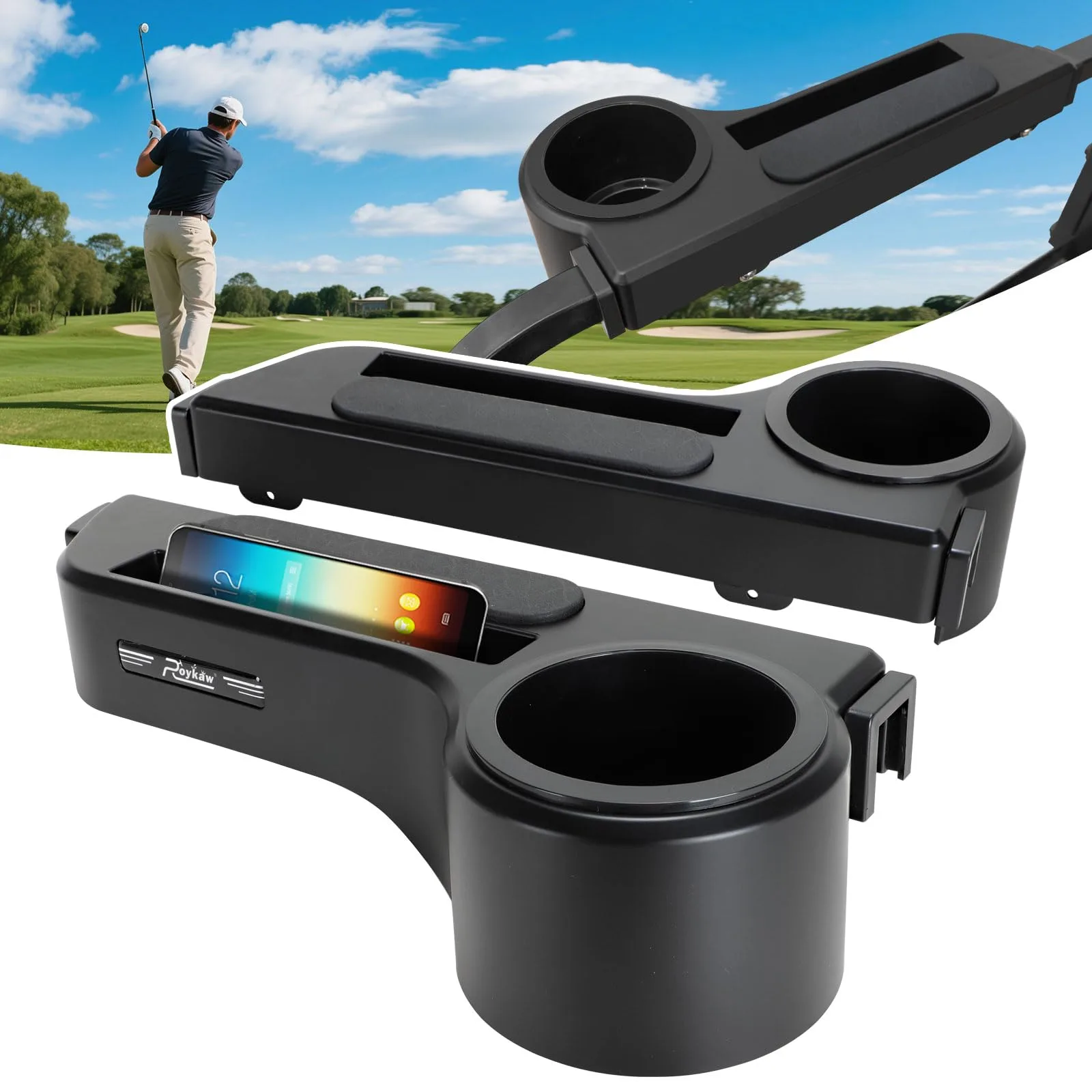 Roykaw RG-0407 Rear Golf Cart Armrest with Cup & Phone Holder